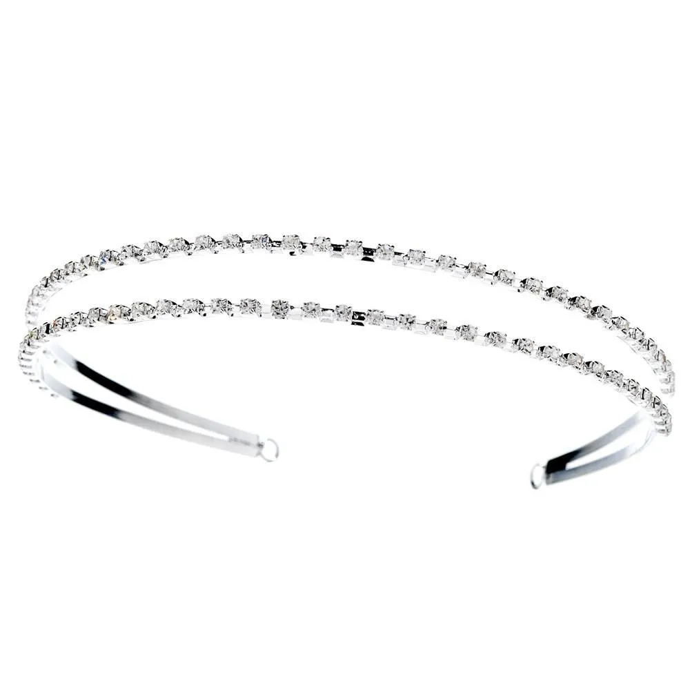 Double Row Crystal Covered Headband in Luminous Silver Plating