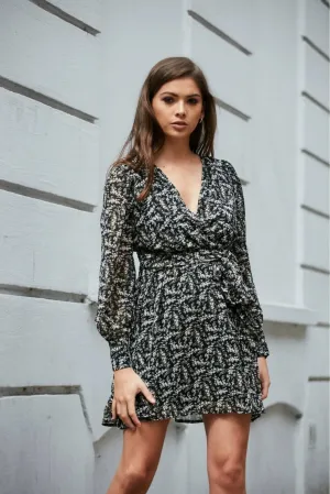 Double Second Black Floral Print Wrap Dress