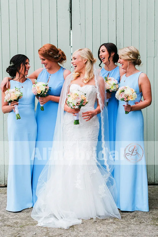 Elegant Blue Sleeveless Open Back Spring Wedding Party  Bridesmaid Dresses. AB1204