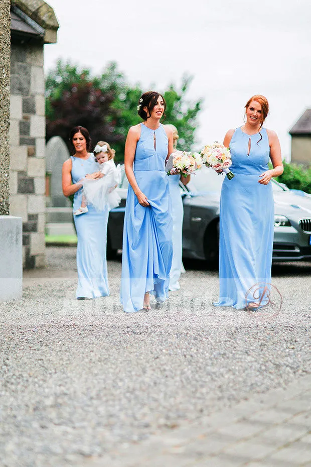 Elegant Blue Sleeveless Open Back Spring Wedding Party  Bridesmaid Dresses. AB1204