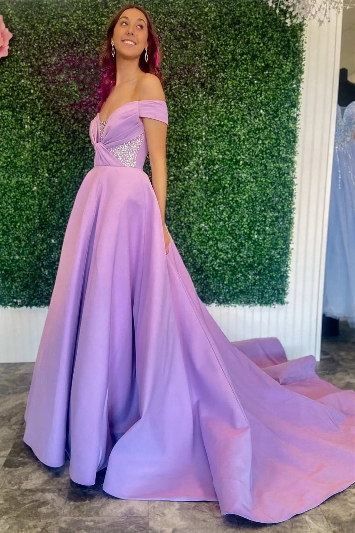 Elegant Off Shoulder Beaded Purple Long Prom Dress, Off the Shoulder Purple Formal Dress, Purple Evening Dress A1741