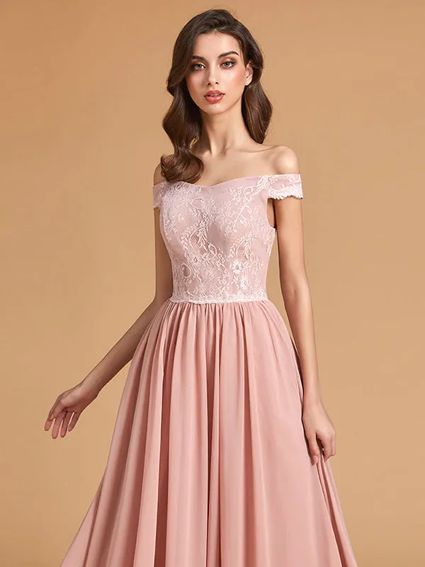 Elegant Off The Shoulder Bridesmaid Maxi Dresses with Pockets