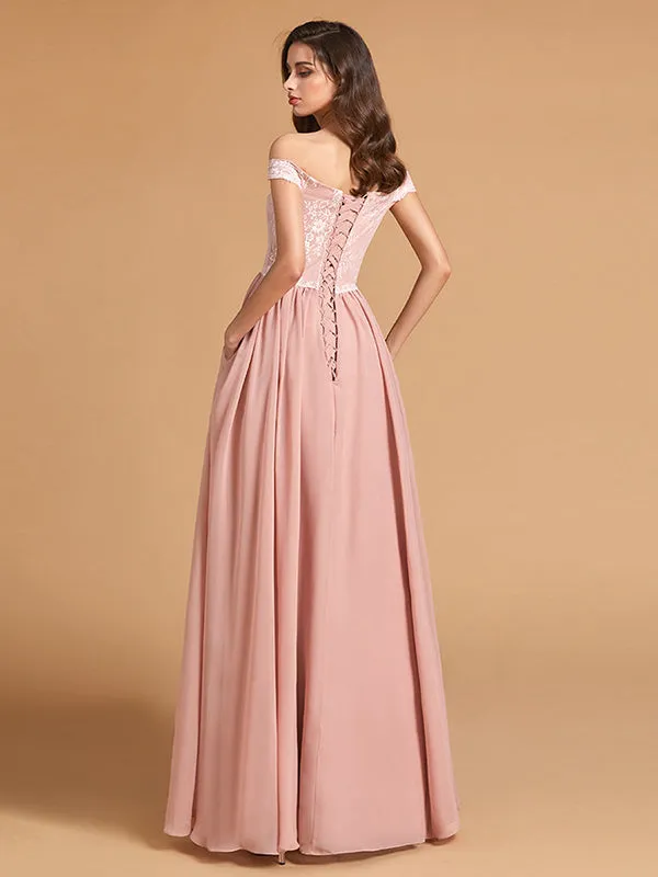 Elegant Off The Shoulder Bridesmaid Maxi Dresses with Pockets