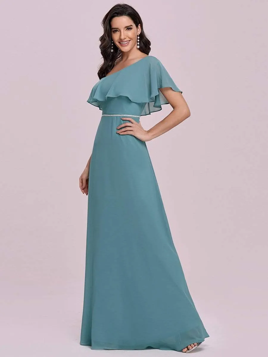 Elegant One Shoulder Beaded Long Chiffon Bridesmaid Dress