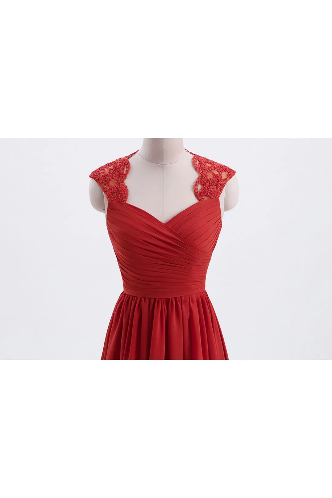 Elegant Red Chiffon Pleated A-line Long Bridesmaid Dress