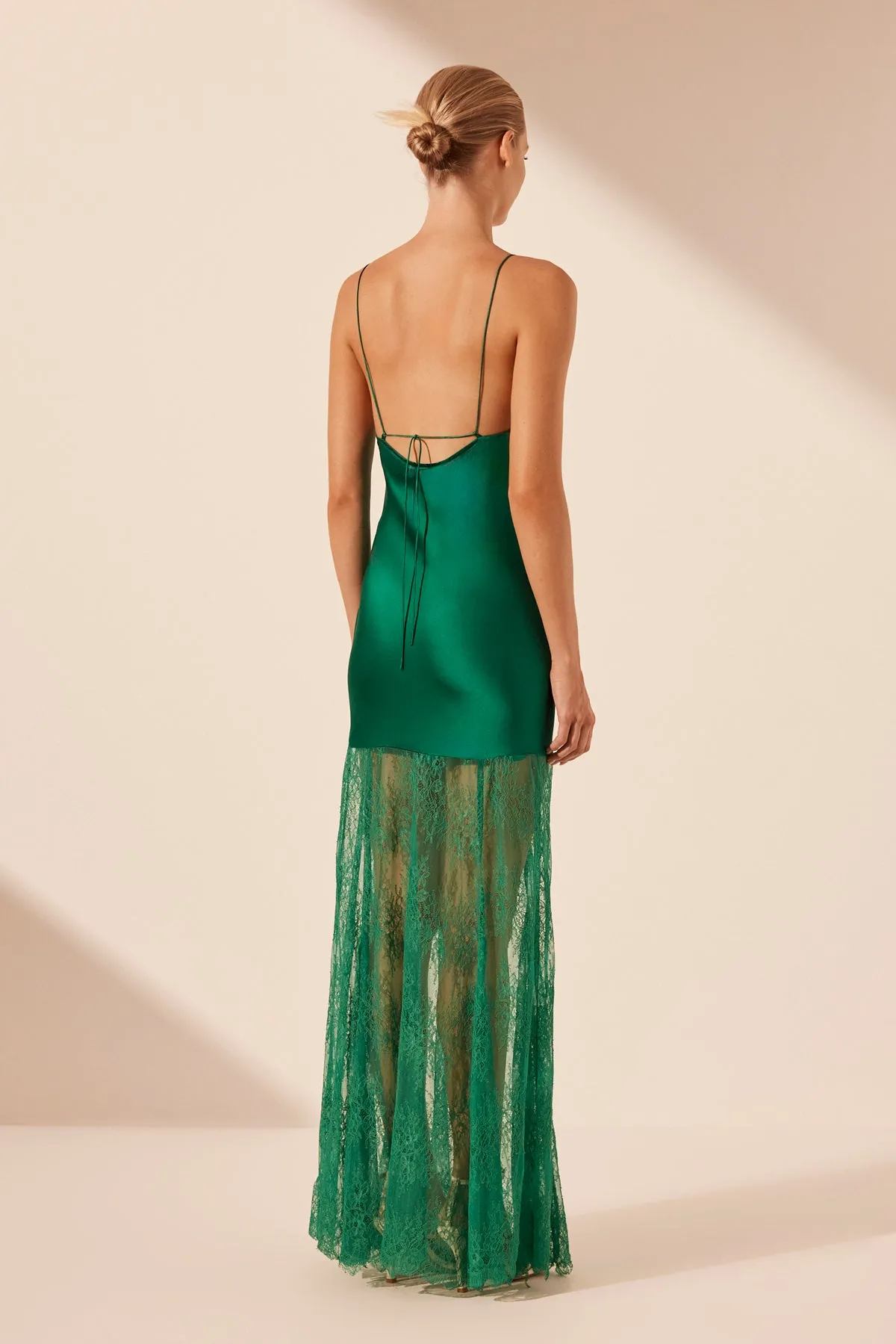 ELLE SILK LACE COWL MAXI DRESS - EMERALD GREEN