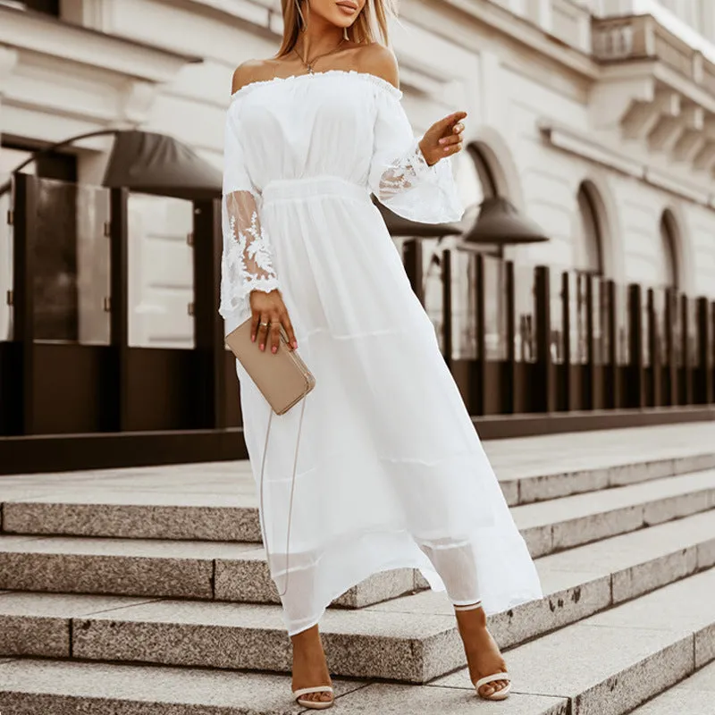 Fashionable All-match Off-shoulder Dress Women