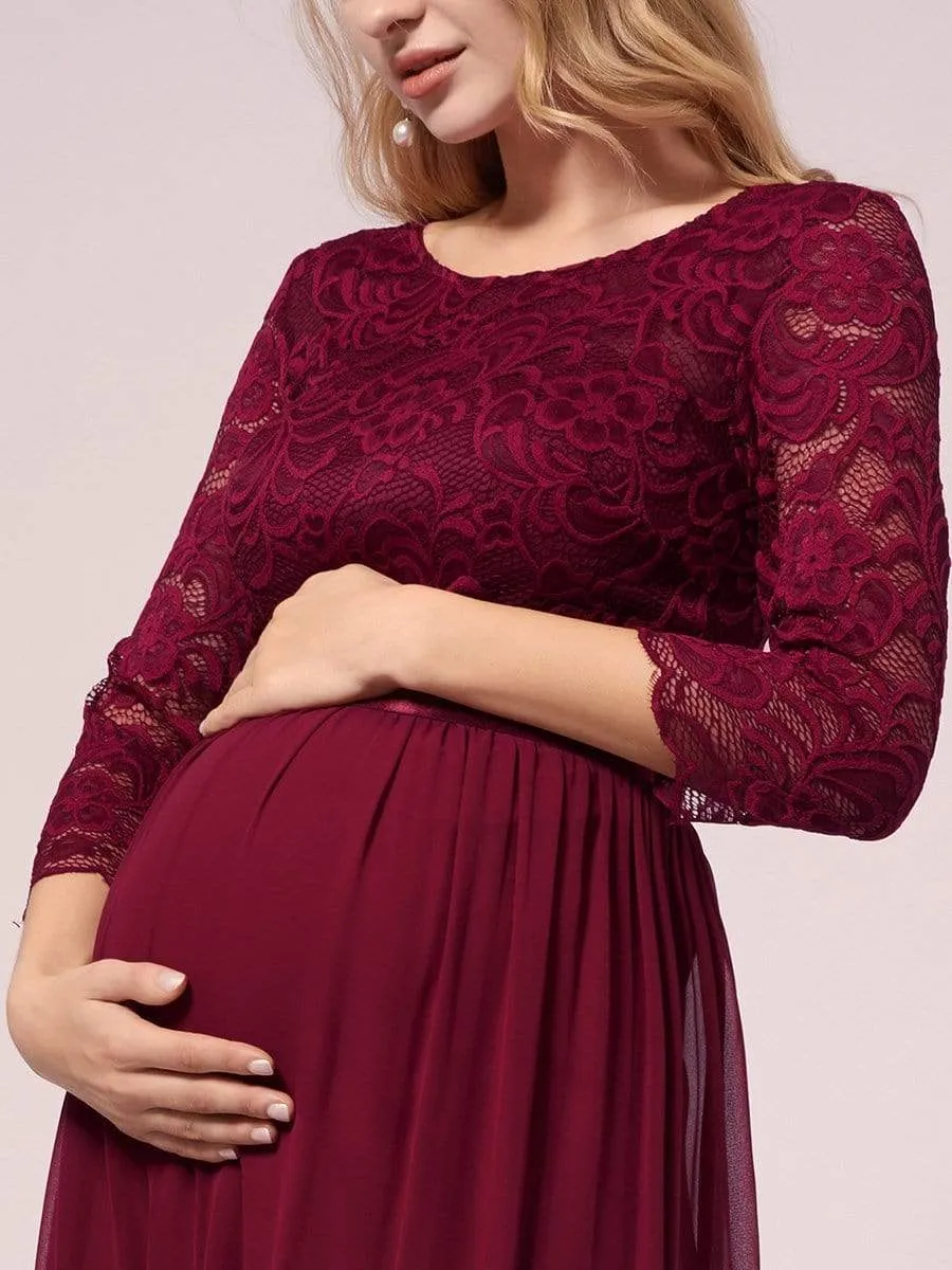 Full-sleeves Lace Bodice Maxi Maternity Dress