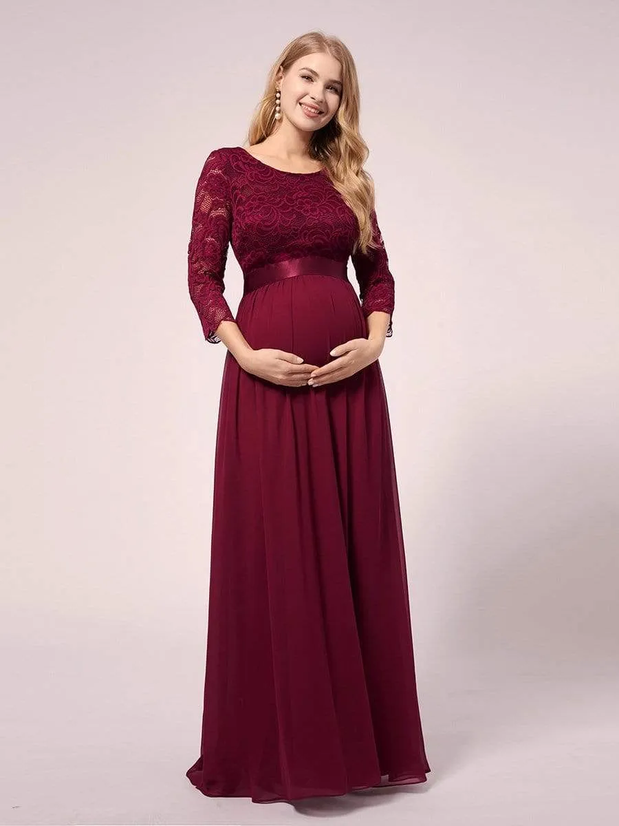 Full-sleeves Lace Bodice Maxi Maternity Dress