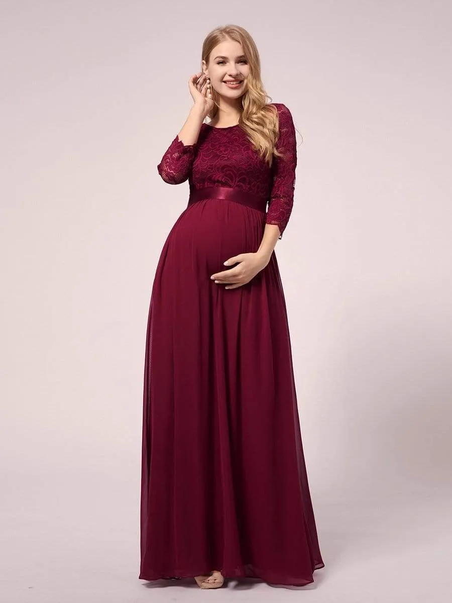 Full-sleeves Lace Bodice Maxi Maternity Dress