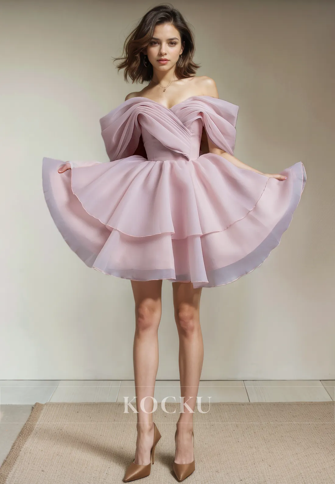 Gorgeous & Charming Off-Shoulder Short sleeves A-Line Tulle Party Homecoming Dress