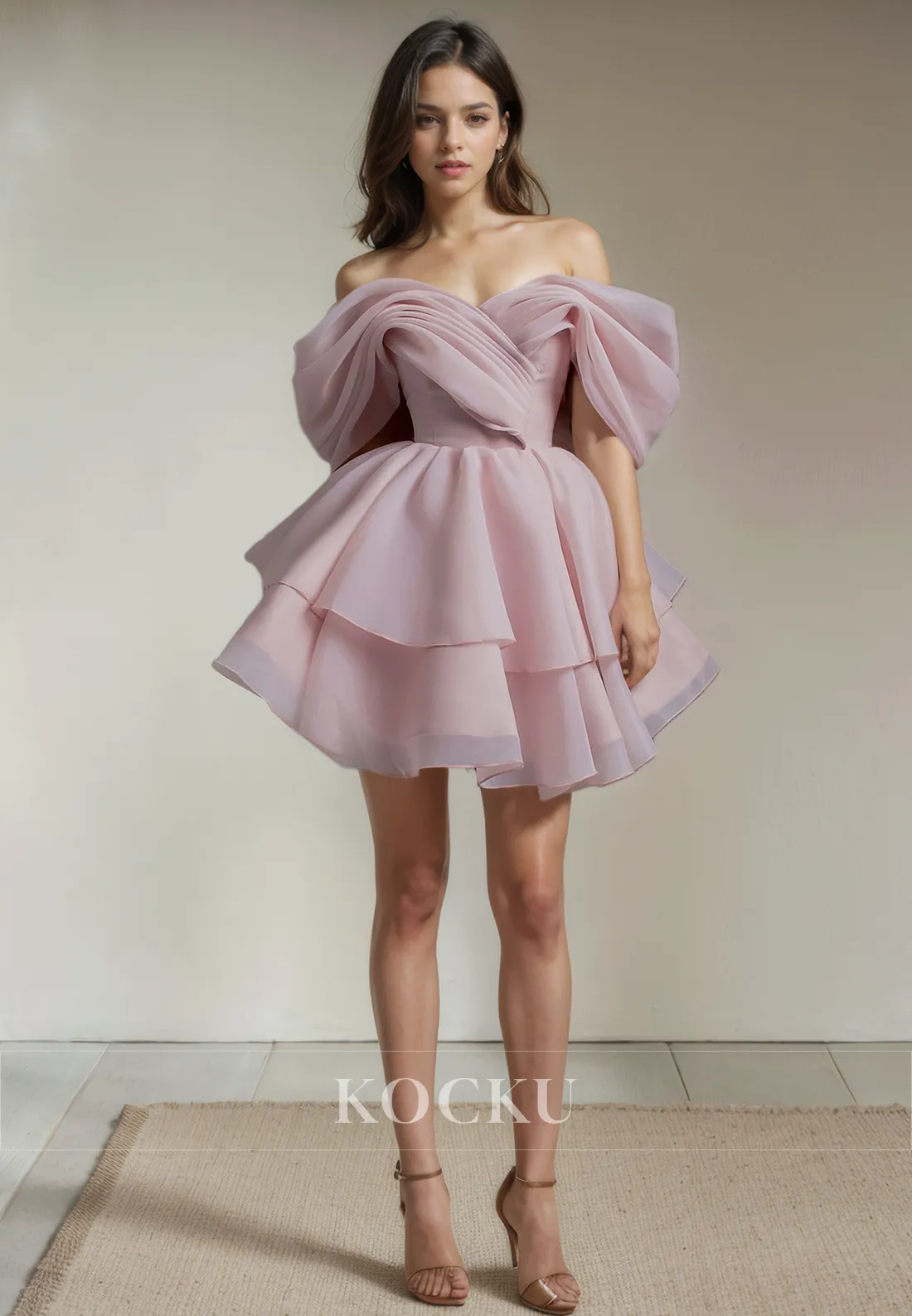 Gorgeous & Charming Off-Shoulder Short sleeves A-Line Tulle Party Homecoming Dress