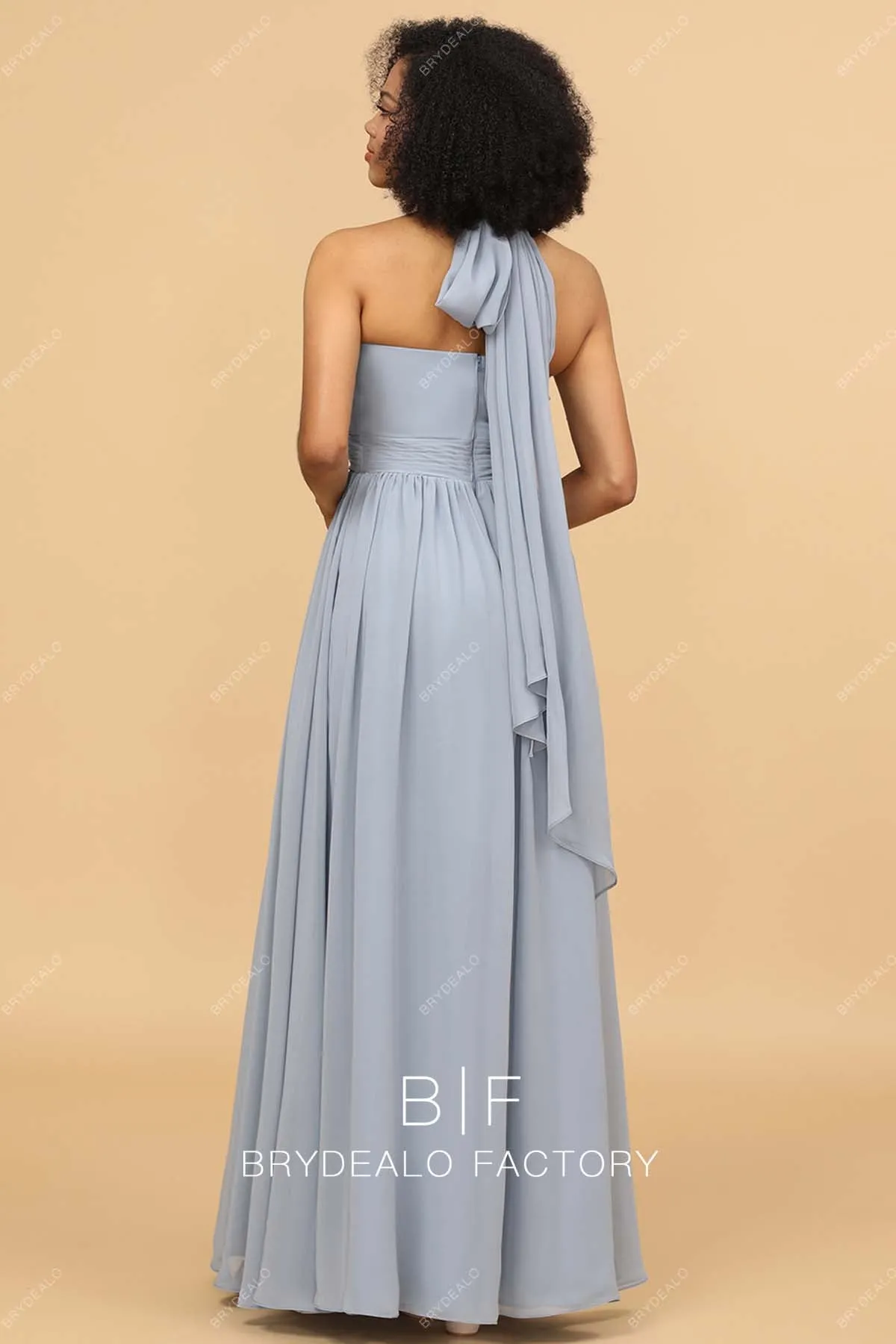 Gray Chiffon Convertible Sleeveless Floor Length Dress