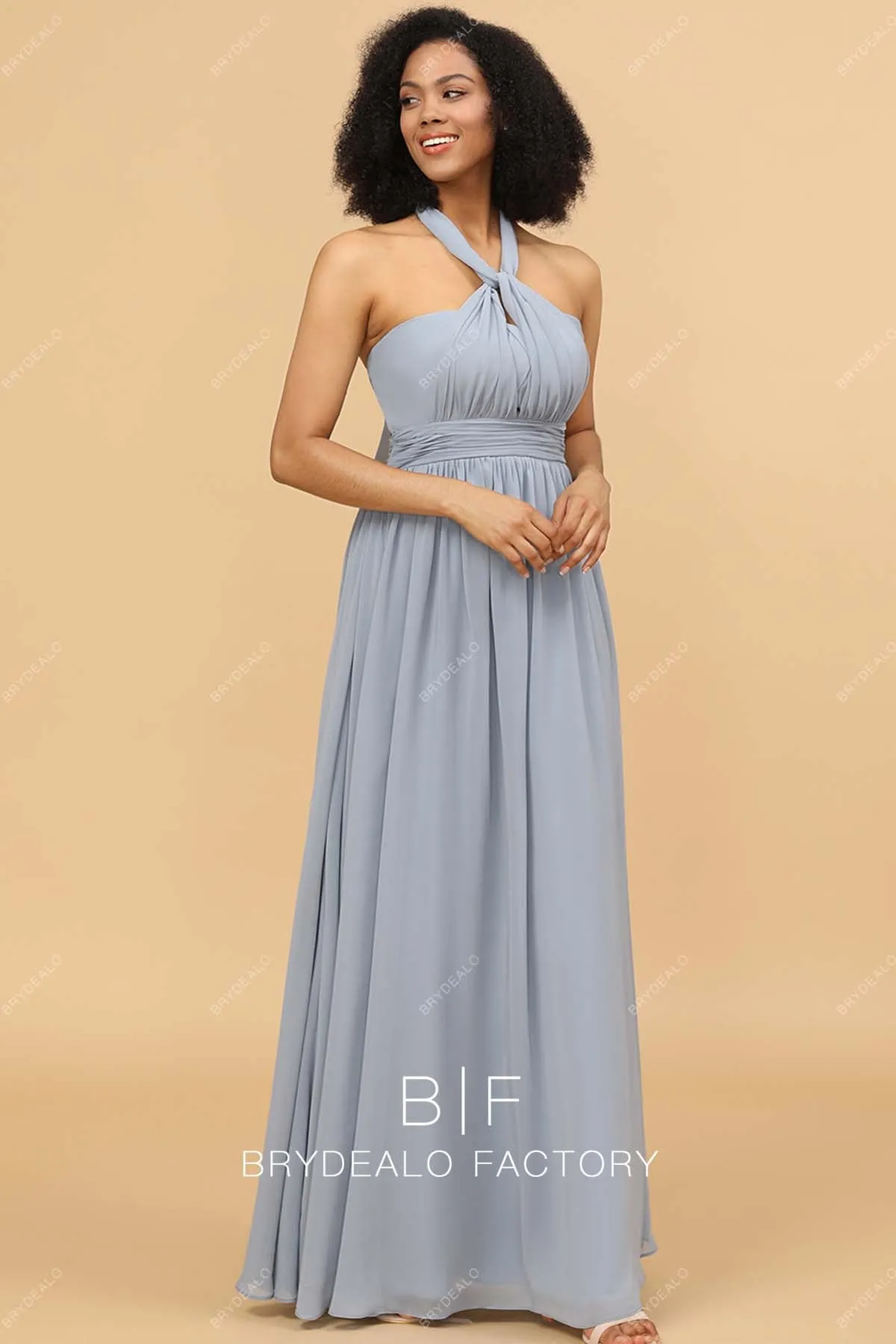 Gray Chiffon Convertible Sleeveless Floor Length Dress