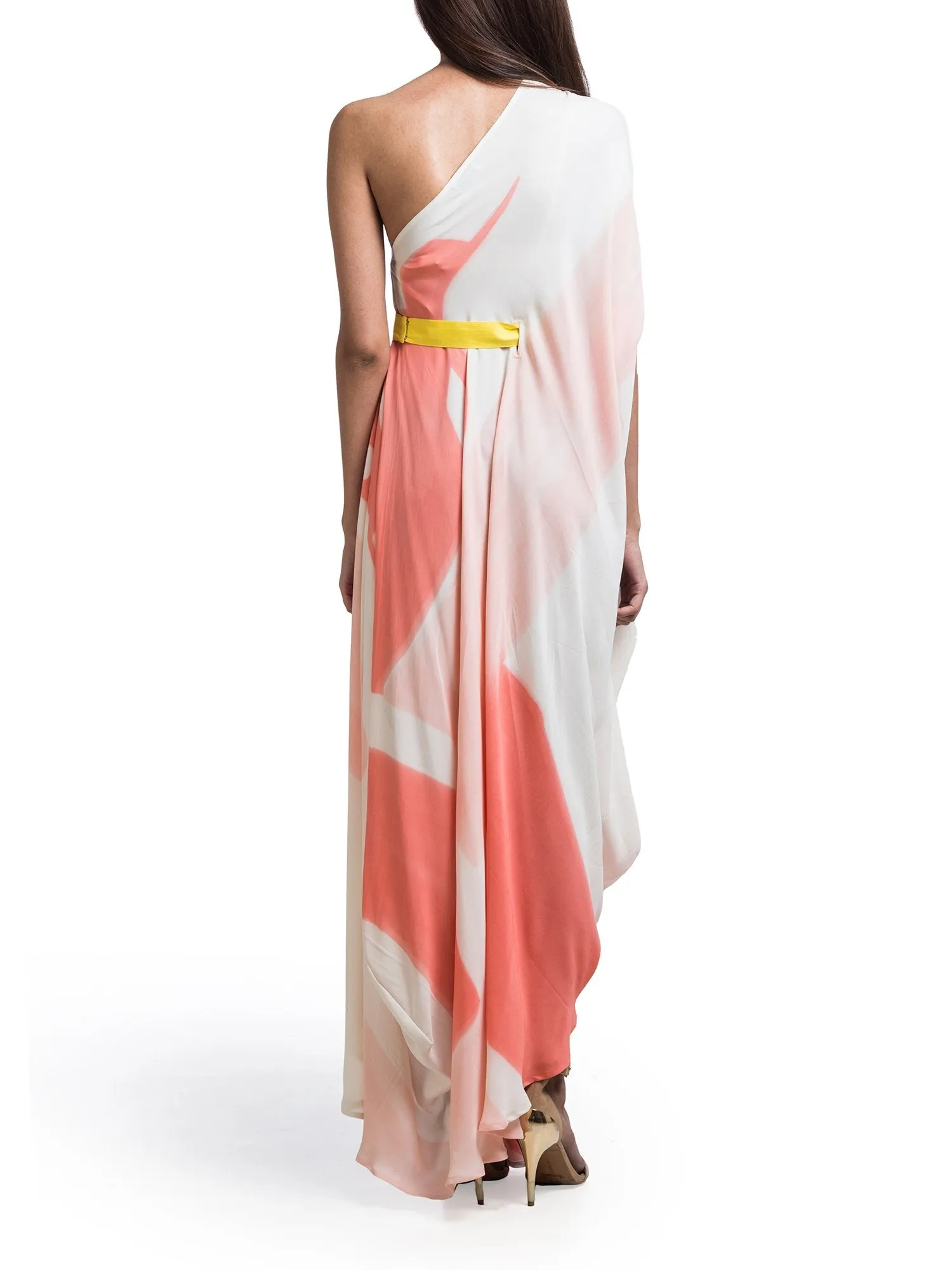 Hand Brush Painted One-Shoulder Drape Dress