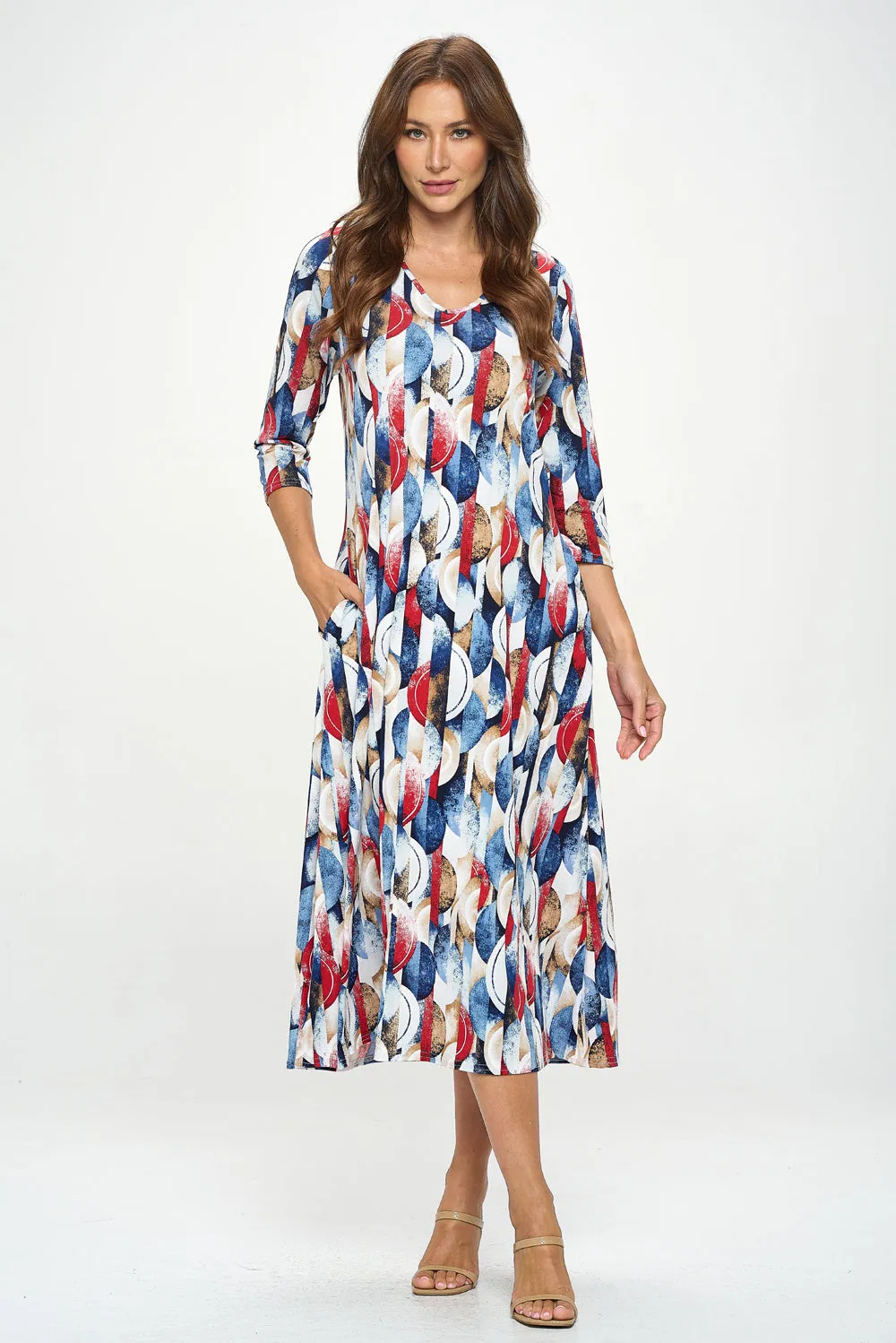 HIT V-Neck Long Dress W/Pocket-7085HT-QRP1-K-W429