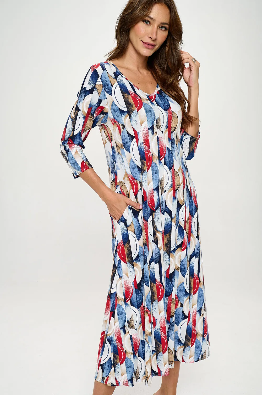 HIT V-Neck Long Dress W/Pocket-7085HT-QRP1-K-W429