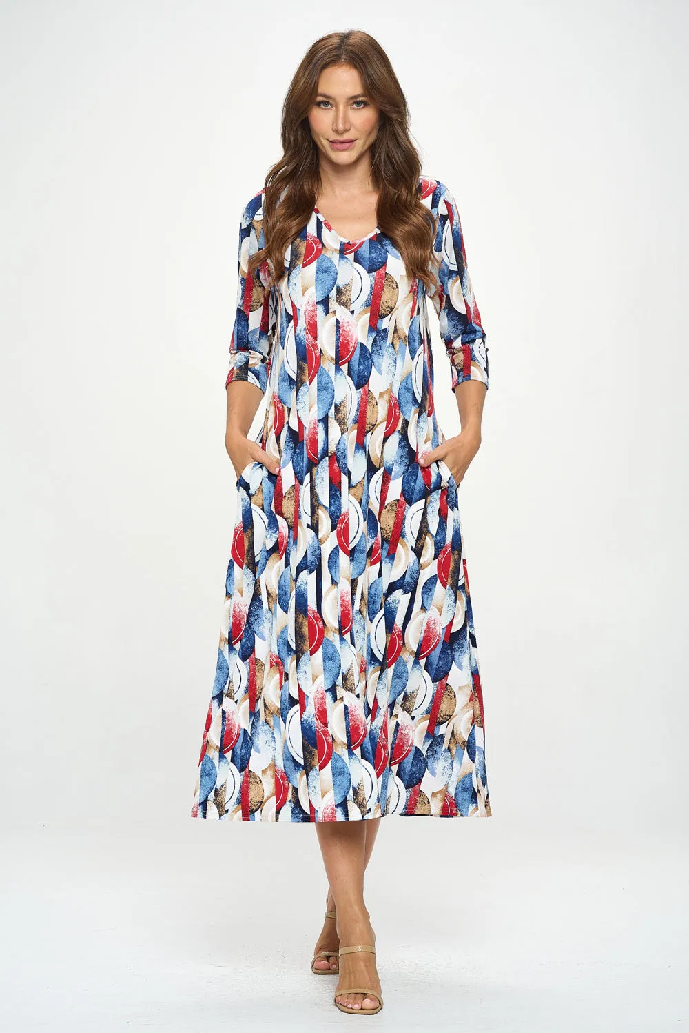 HIT V-Neck Long Dress W/Pocket-7085HT-QRP1-K-W429