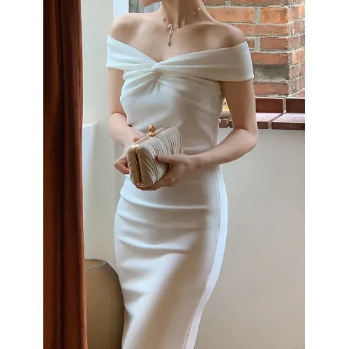 IKEARLAX  Style Slim Fit Socialite Elegant Evening Dress Dress Women's Early Spring and Summer Engagement White off-Shoulder Dress