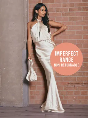 IMPERFECT Twist Neck Satin Maxi Dress / Champagne