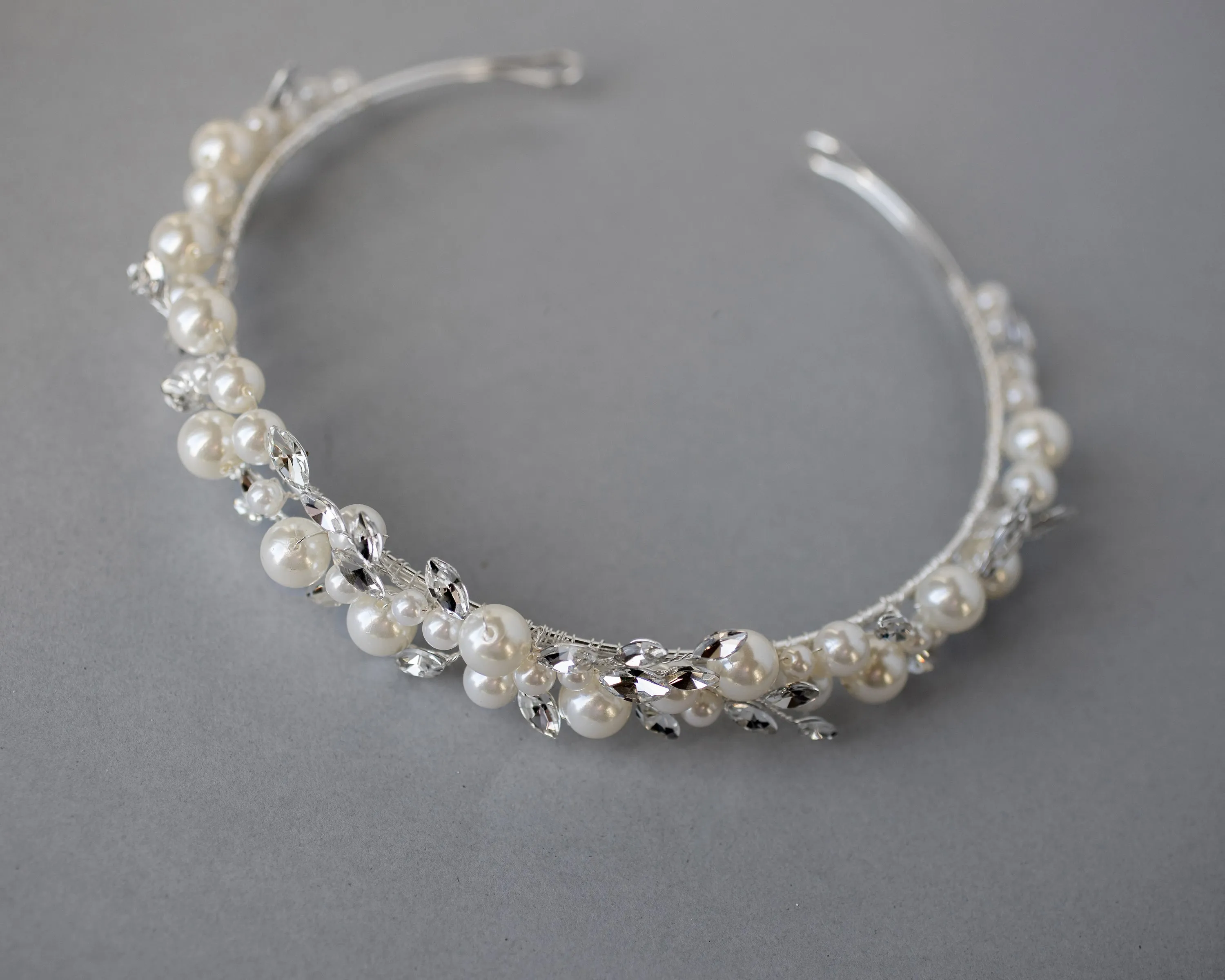 Ivory Pearls and Crystal Marquise Stones Headband