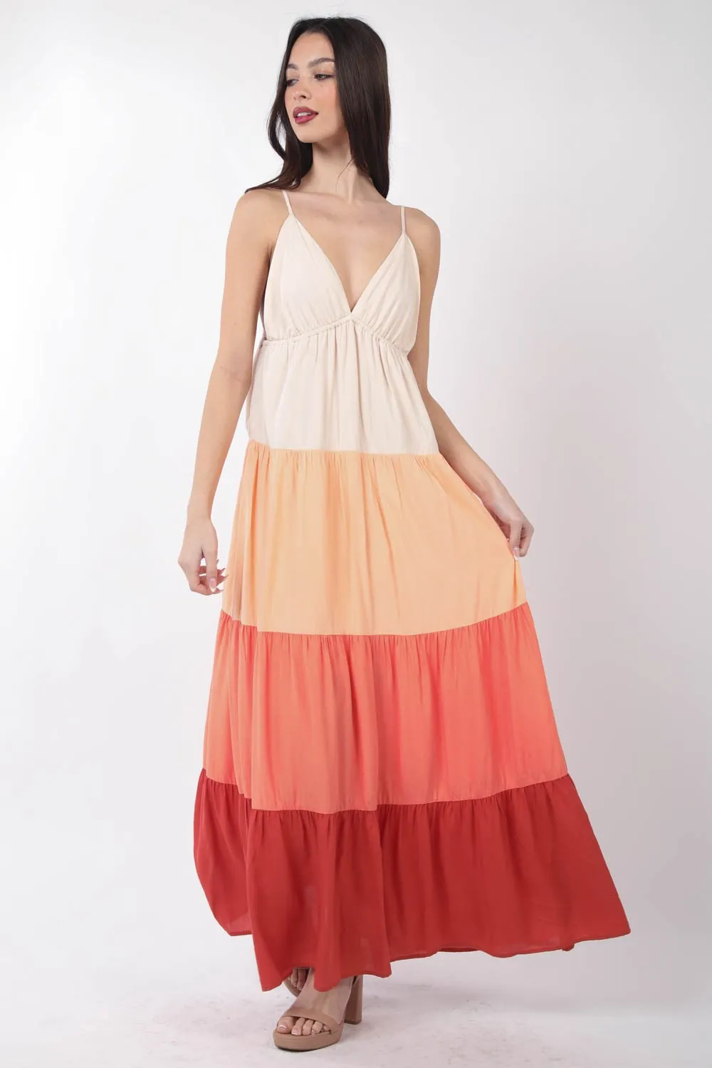 Jenni Color Block Tiered Maxi Cami Dress