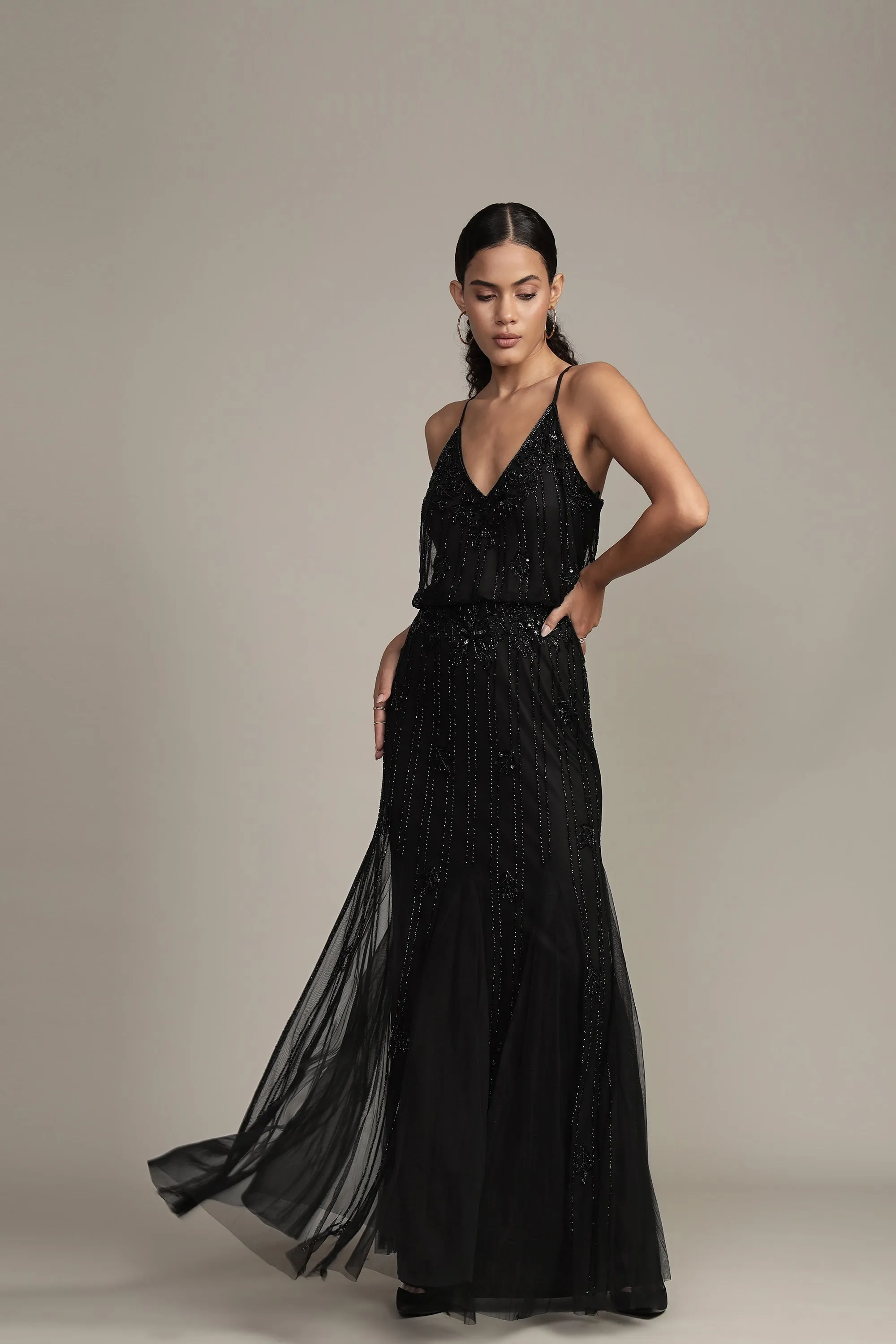 Keeva Black Beaded Maxi Dress