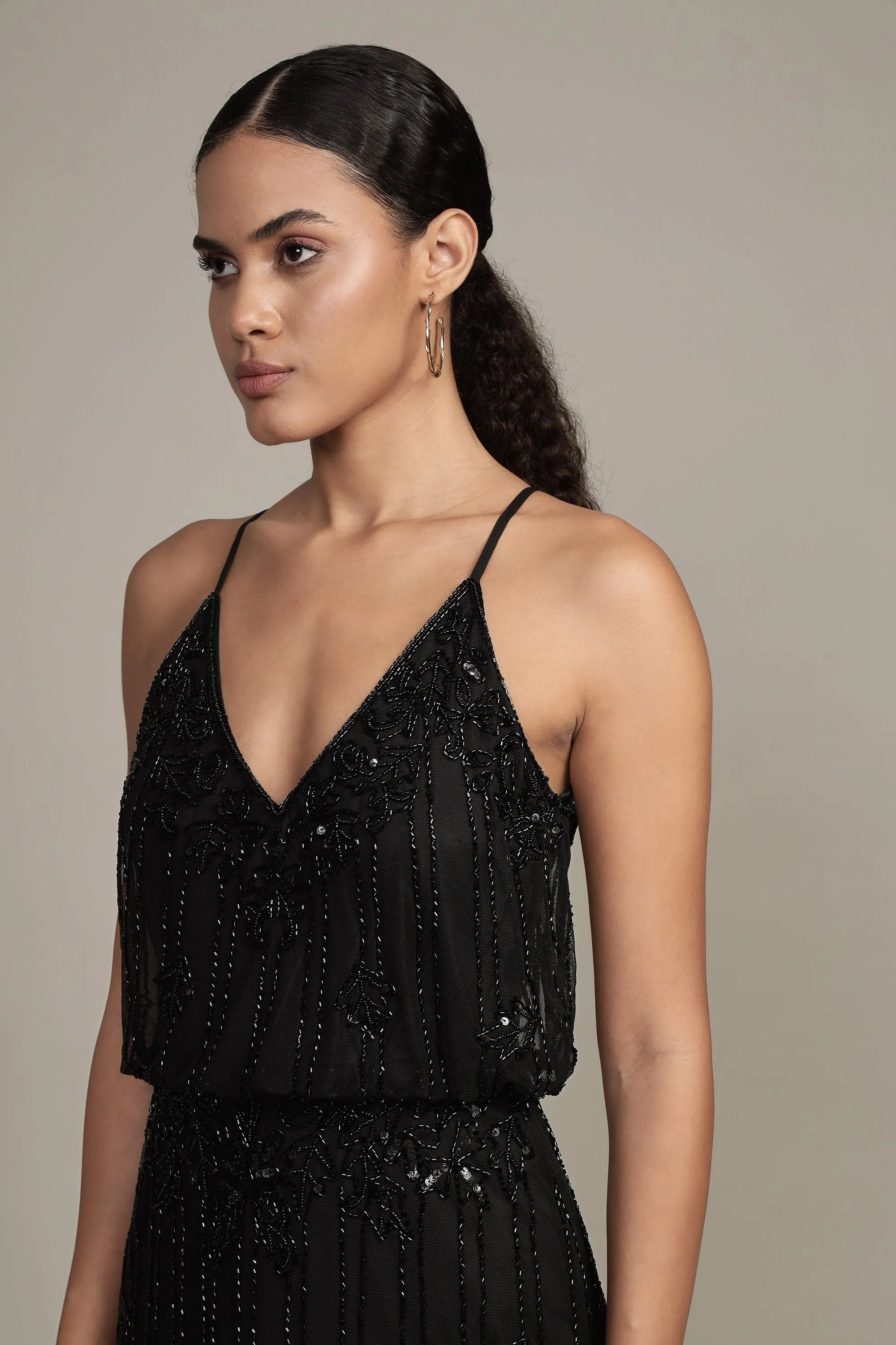 Keeva Black Beaded Maxi Dress