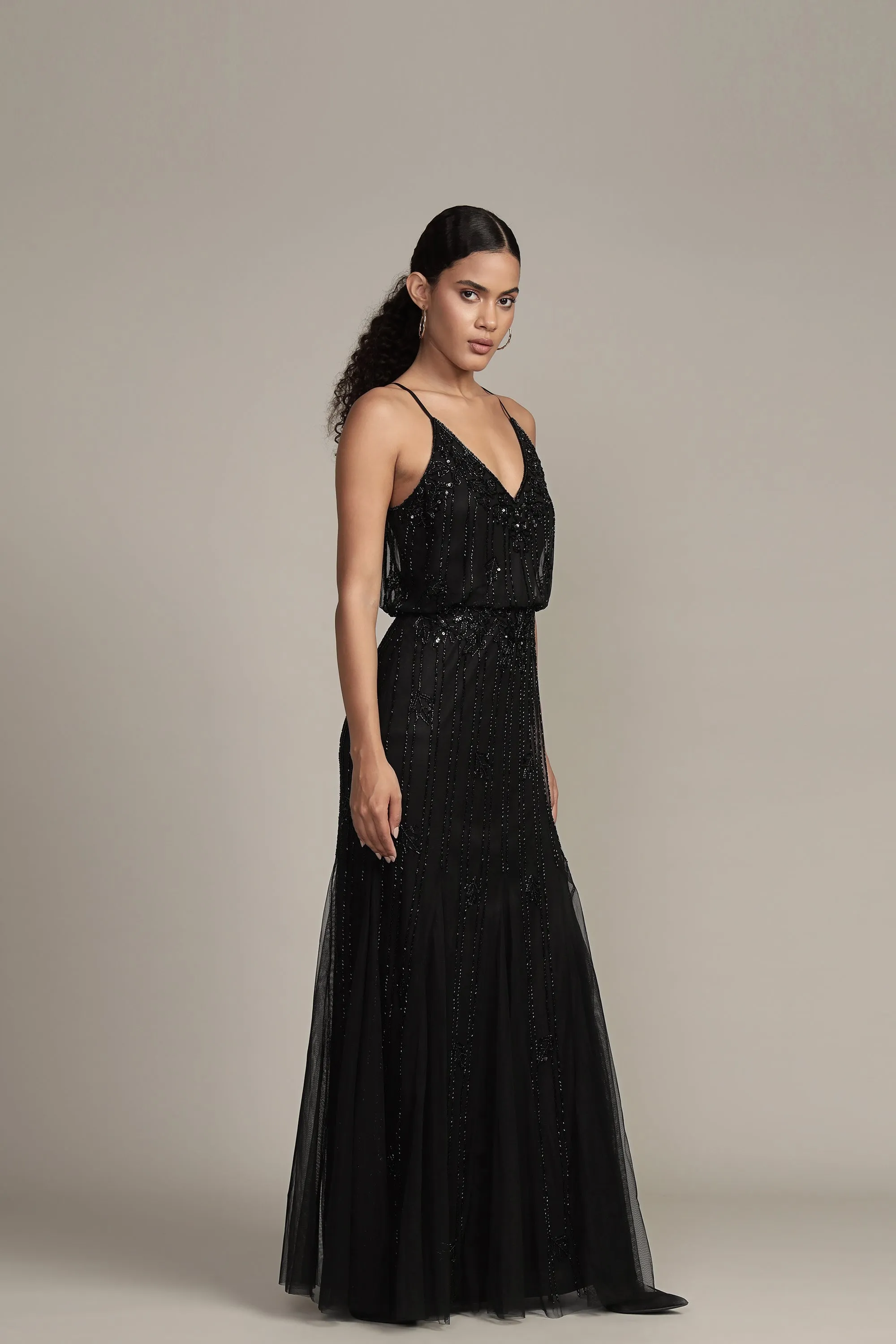 Keeva Black Beaded Maxi Dress