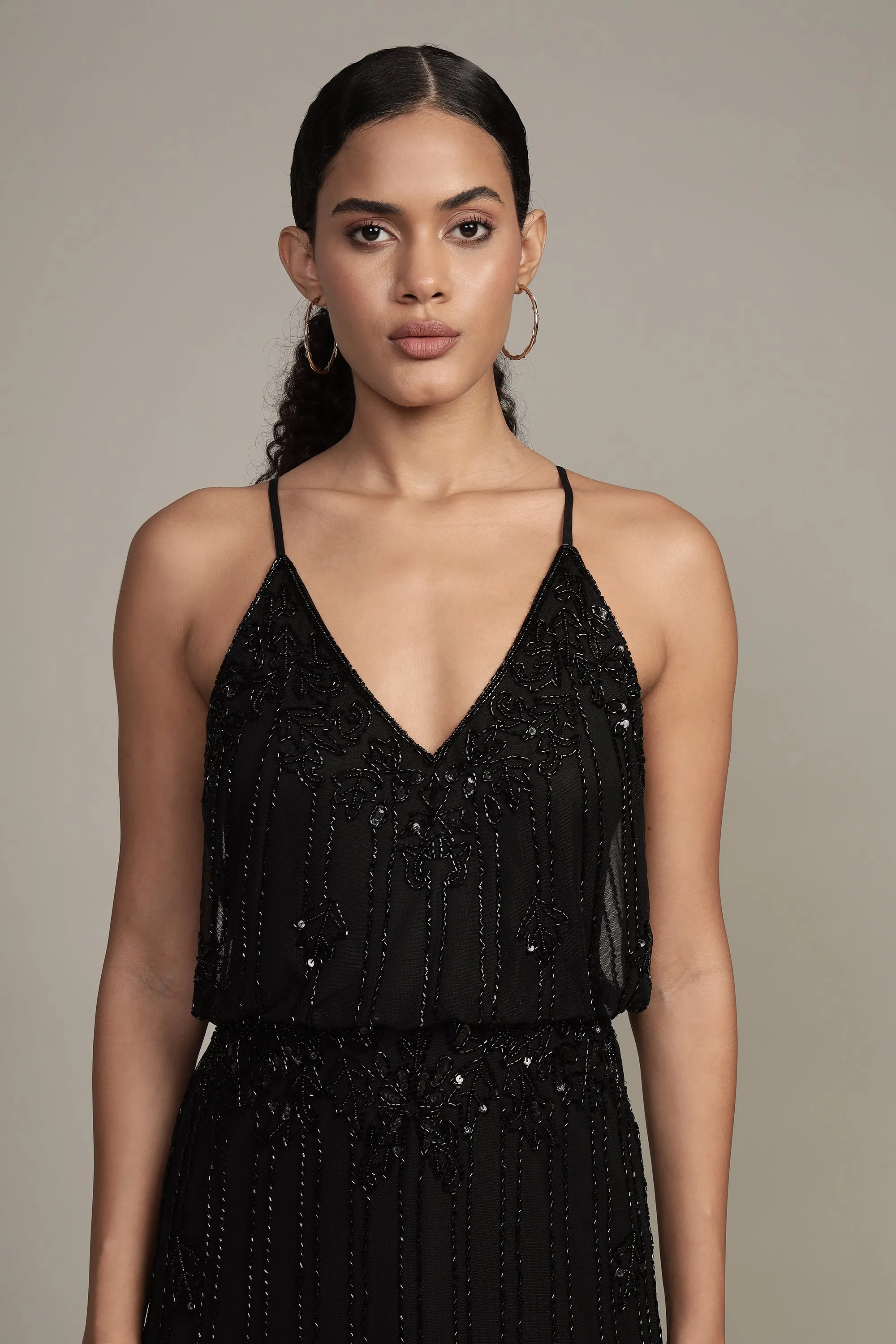 Keeva Black Beaded Maxi Dress