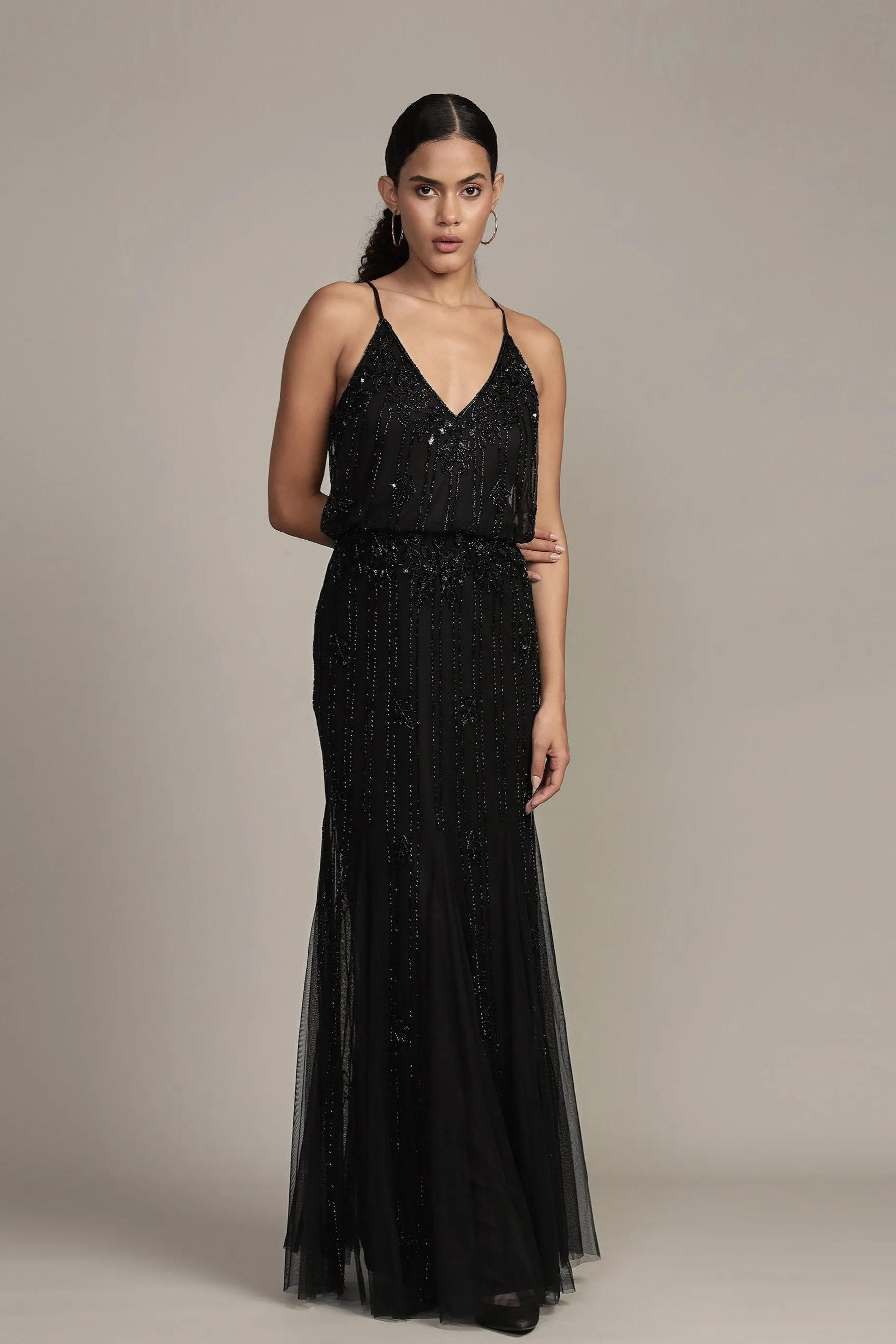 Keeva Black Beaded Maxi Dress