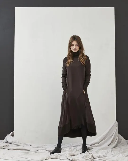 Kristensen Du Nord Chocolate Brown Mock Neck Midi Dress