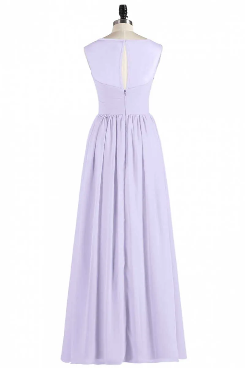 Lavender Chiffon Sweetheart Cutout Back A-Line Long Bridesmaid Dress