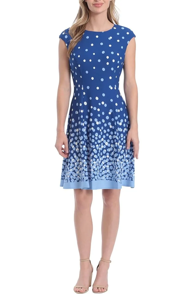 London Times Crew Neck Sleeveless Zipper Back A-Line Polka Dot Print Scuba Dress