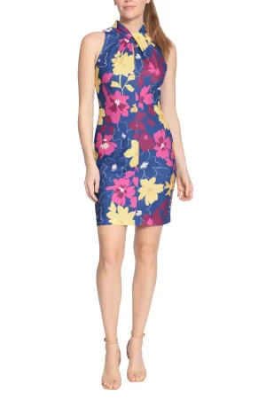 London Times Halter Neck Front Keyhole Sleeveless Back Zipper Short Floral Dress