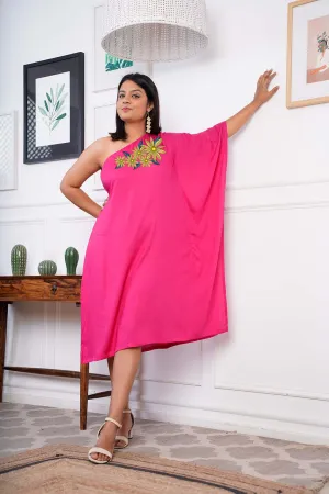 Magenta Rayon OneShoulder Dress - Solus