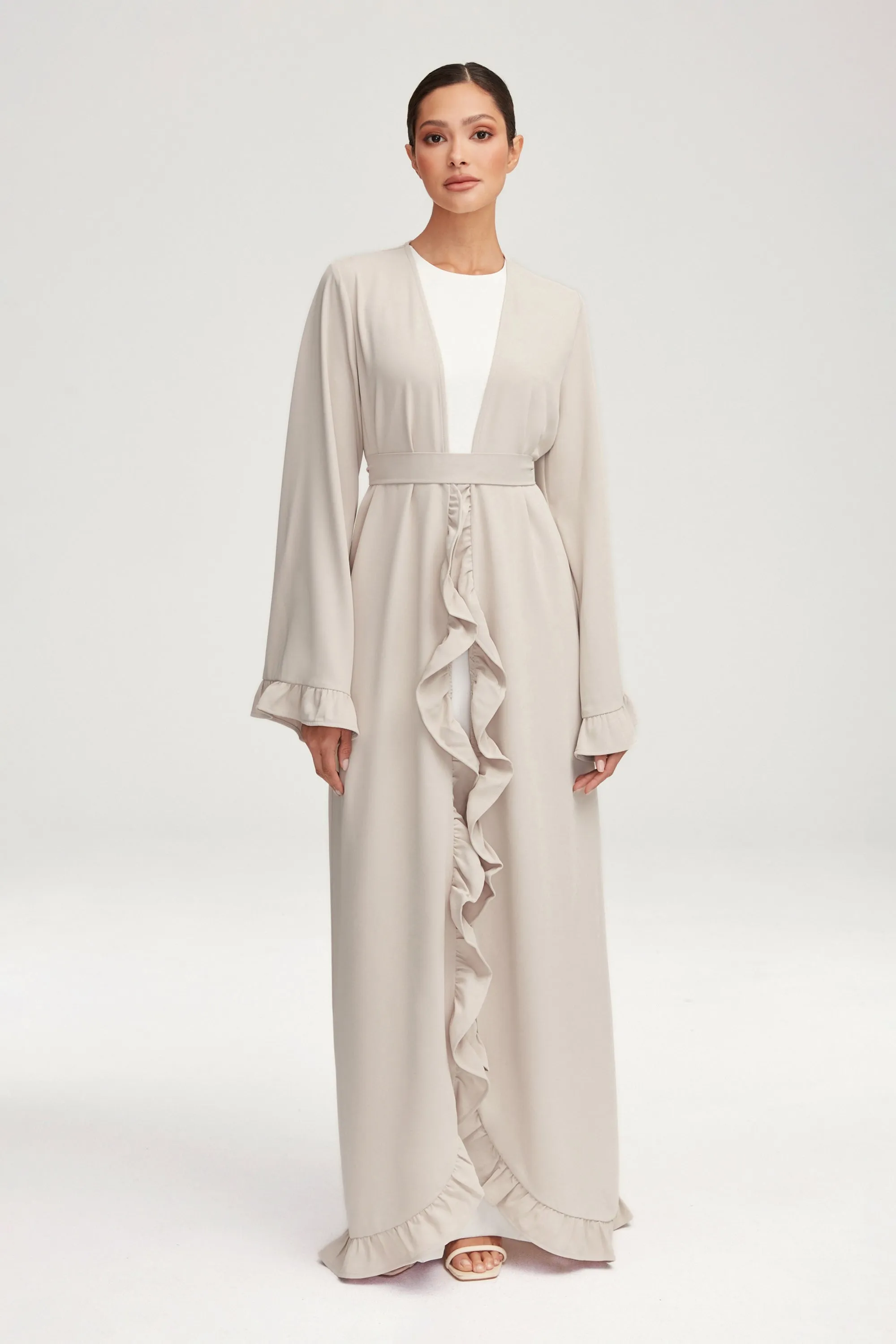 Mariam Ruffle Open Abaya - Stone