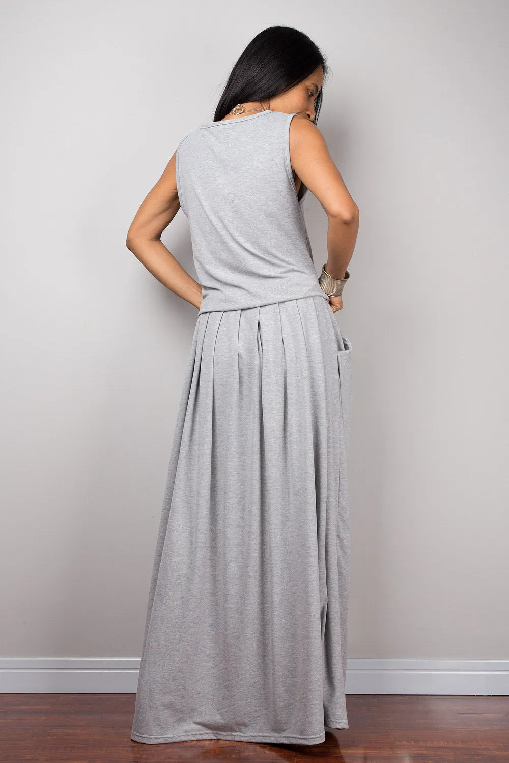 Maxi Dress -  Sleeveless Light Grey dress : Autumn Thrills Collection No.9s   (New Arrival)