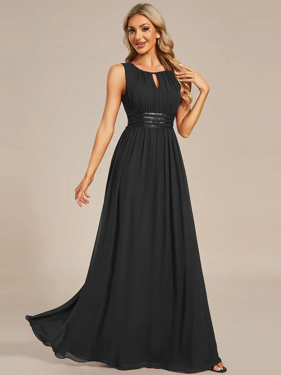 Maxi Long Chiffon Hollow Round Neck Decor Bridesmaids Dress