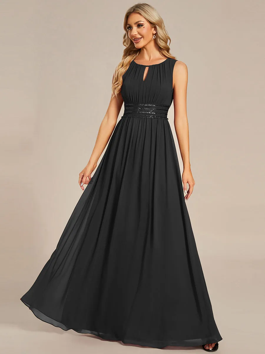 Maxi Long Chiffon Hollow Round Neck Decor Bridesmaids Dress