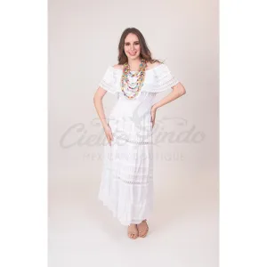 Mexican White Solid Maxi Dress Lace Off the Shoulder - Mexican Themed Wedding - Costume - Fiesta Mexicana - Mexico - One Size