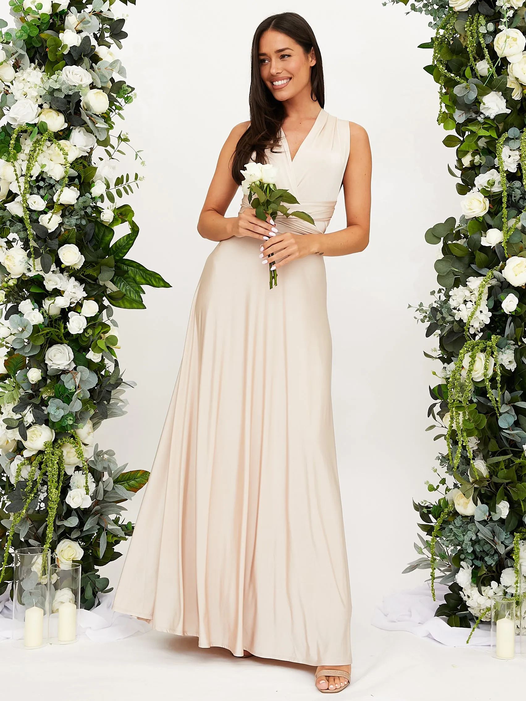 Multi-way Slinky Maxi Dress / Champagne