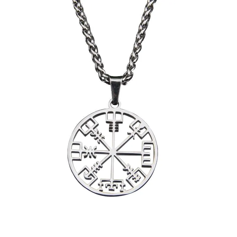 Nordic Helm of Awe Stainless Steel Pendant with Link Chain Necklace