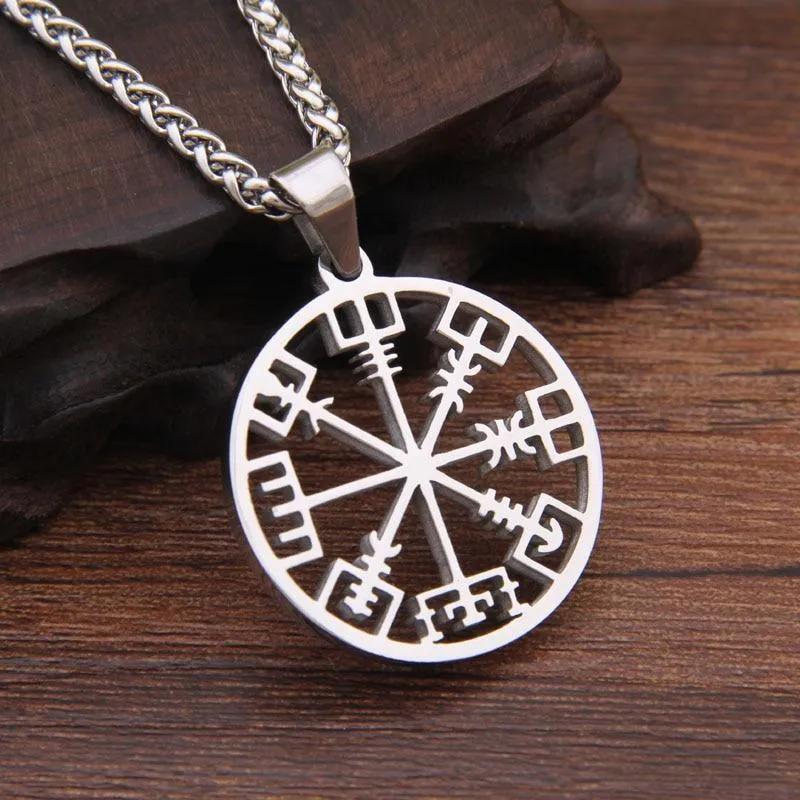 Nordic Helm of Awe Stainless Steel Pendant with Link Chain Necklace