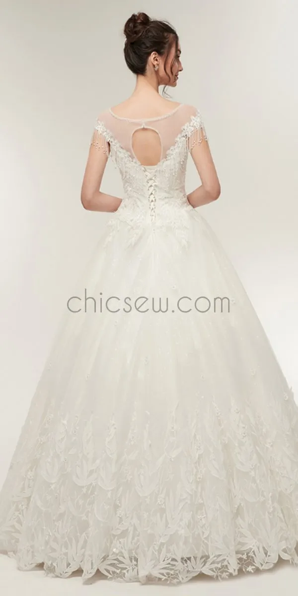 Off the Shoulder A-line Elegant Romantic Dream Long  Wedding Dresses LMX1159