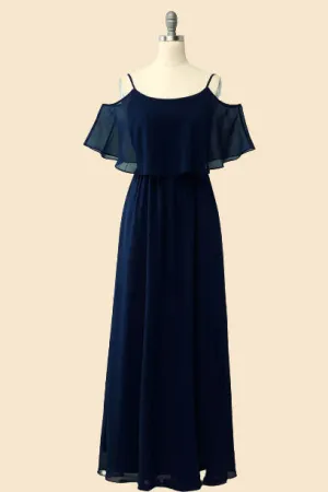 Off The Shoulder Navy Blue Long Bridesmaid Dress