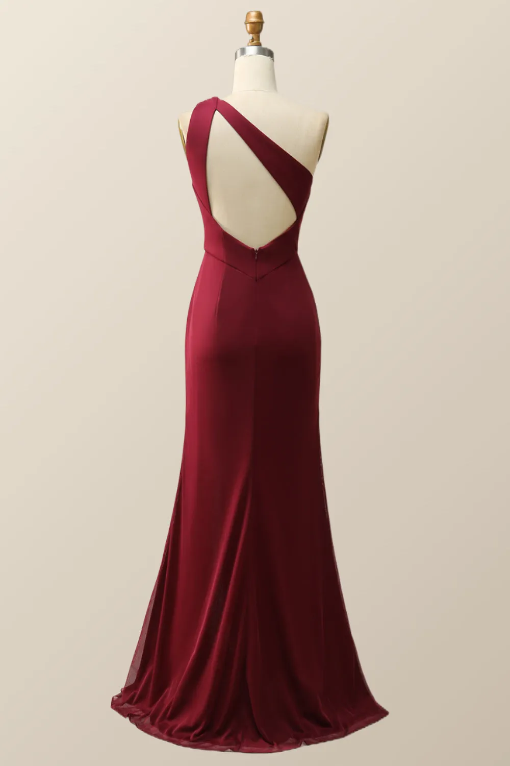 One Shoulder Burgundy Mermaid Long Bridesmaid Dress