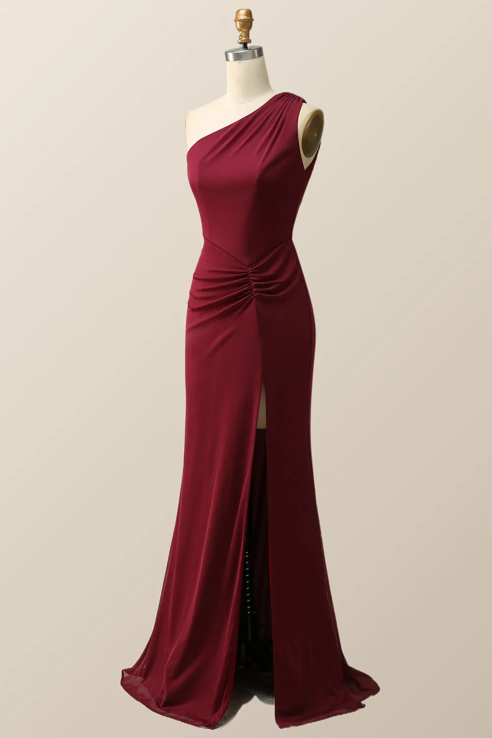 One Shoulder Burgundy Mermaid Long Bridesmaid Dress