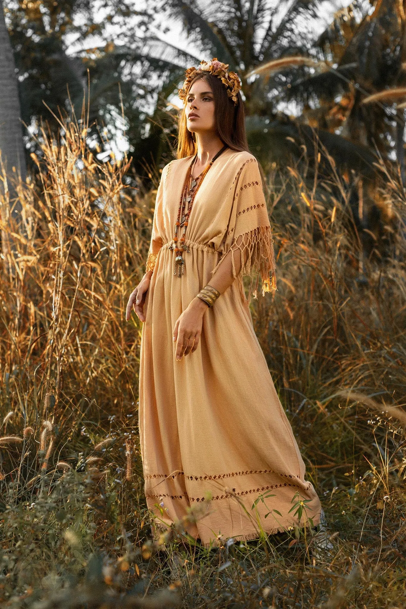 Pale Yellow Boho Dress • Plus Size Dress for Women • Kaftan Maxi Dress