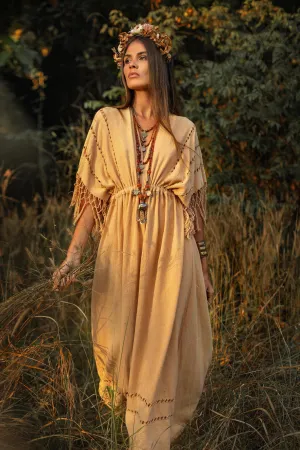 Pale Yellow Boho Dress • Plus Size Dress for Women • Kaftan Maxi Dress